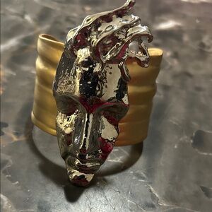 Gold Tone and Silver Tone Statement Face Cuff Bracelet!